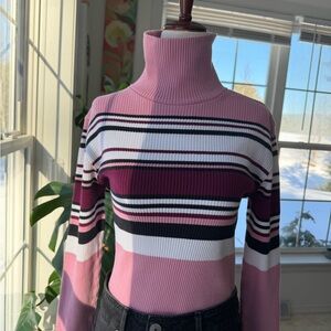 Vintage y2k 90s Striped Pink Turtleneck Sweater Top